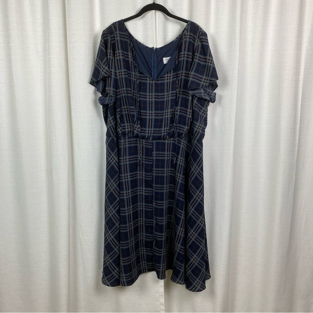 Unique Vintage Blue Plaid Tie Front 1940’s Swing Midi Dress Sz.5x/26